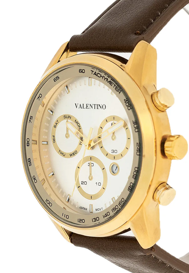 Valentino 20122411-GOLD CASE - SILVER DL Leather Strap Analog Watch for Men