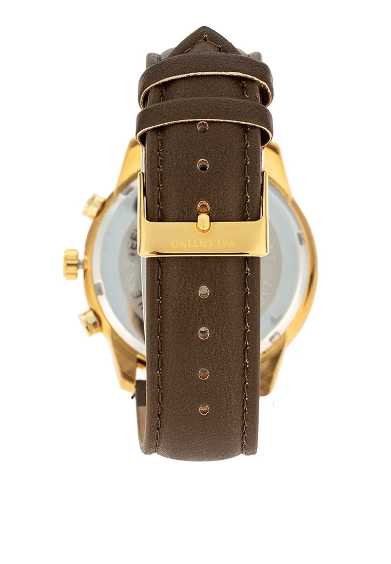 Valentino 20122411-GOLD CASE - SILVER DL Leather Strap Analog Watch for Men