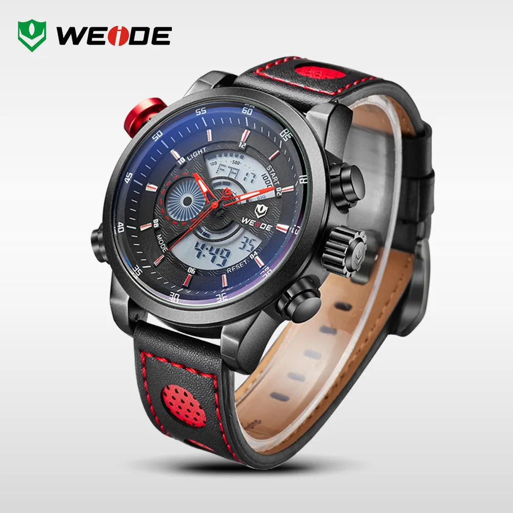 WEIDE Genuine Leather Watches Men Quartz Digital Fashion Military Casual Sports Watch Luxury Brand Relogio Outdoor Wristwatches