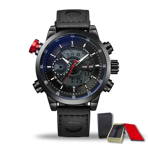 WEIDE Genuine Leather Watches Men Quartz Digital Fashion Military Casual Sports Watch Luxury Brand Relogio Outdoor Wristwatches