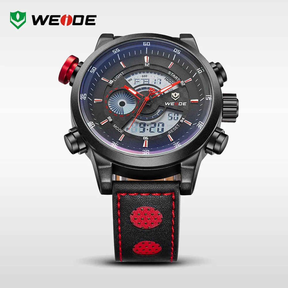 WEIDE Genuine Leather Watches Men Quartz Digital Fashion Military Casual Sports Watch Luxury Brand Relogio Outdoor Wristwatches