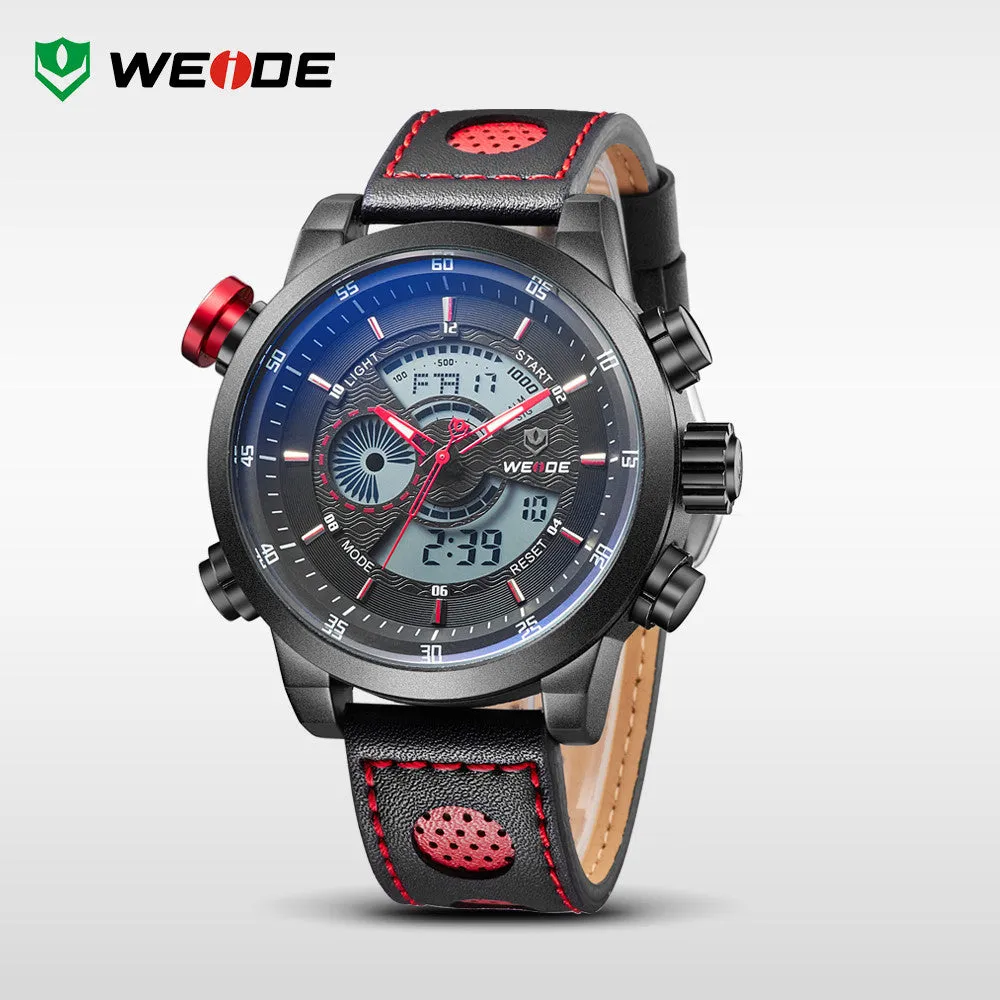 WEIDE Genuine Leather Watches Men Quartz Digital Fashion Military Casual Sports Watch Luxury Brand Relogio Outdoor Wristwatches