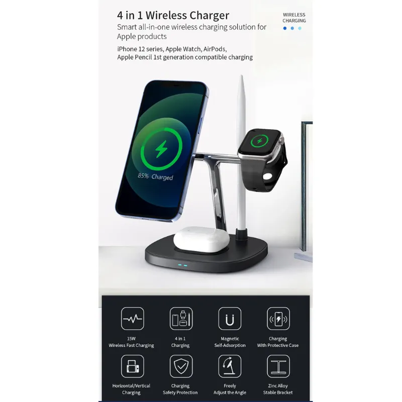 WiWU M8 4-in-1 Wireless Magsafe Phone Stand Fast Charging Charger