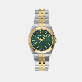 Women Quartz Green Dial Analog Stainless Steel Watch SFKJ00524