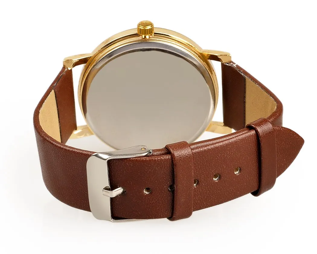 World Map Leather Band Quartz Women's Wrist Watch - Brown