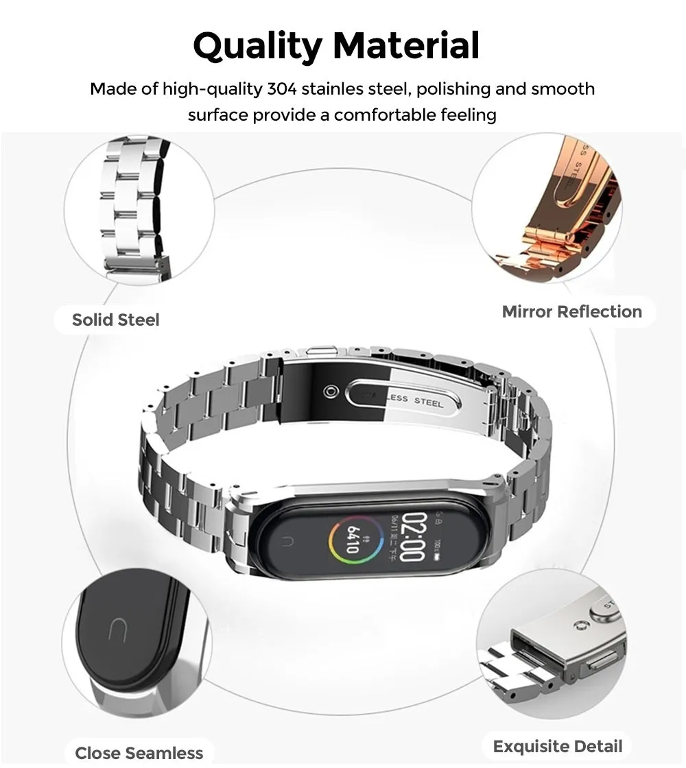 Xiaomi Mi Band 6 / 5 | 3 beads Stainless Steel Metal Watch Band Strap | Silver