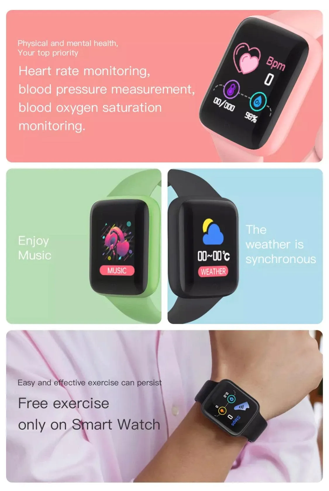 Y68  Smart Watch Pink